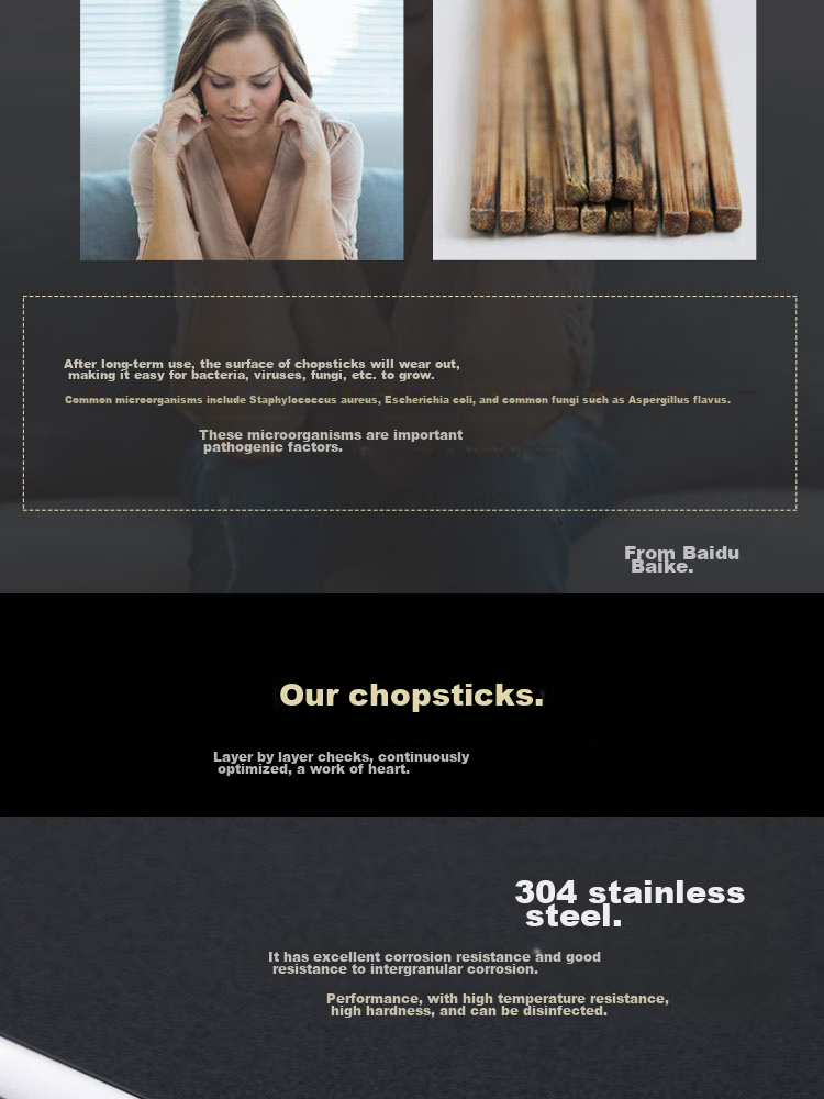 Набор палочек для еды Tangzongkuai из нержавеющей стали 304, auspicious style, 23.5 см, 10 пар, нескользящие, термостойкие, C6337