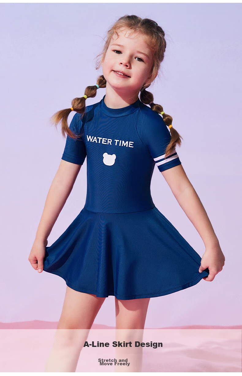 Детский купальник WATERTIME, цельный, для девочек, профессиональный, для плавания, с коротким рукавом, с принтом, для бассейна и пляжа, материал: нейлон, спандекс