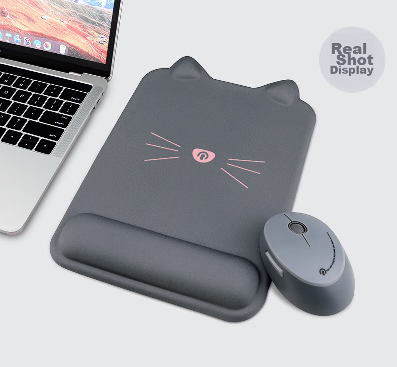 Коврик для мыши Rantopad TOTO Cat Ear, силиконовый, с поддержкой запястья, большой размер - темно-серый