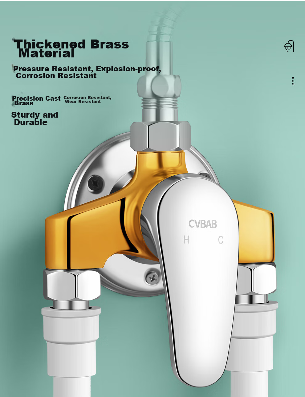 Смеситель для душа CVBAB CV1031, настенный, с медным корпусом, с открытыми трубами, для горячей и холодной воды