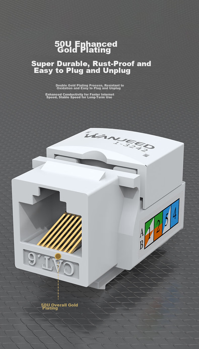 Модуль сетевой розетки WANJEED Cat6 RJ45 Gigabit Ethernet, 90 градусов, для патч-панелей, 1-3242
