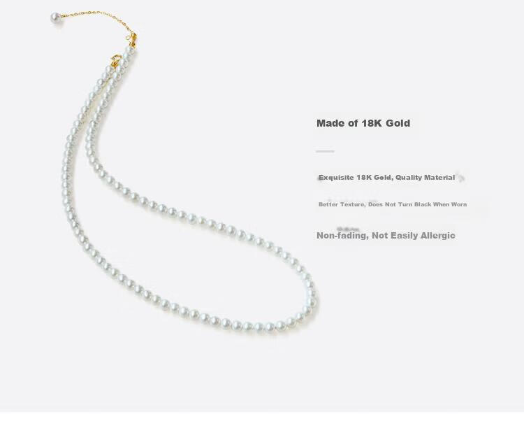 Жемчужное ожерелье PearlQueen 18K, идеально круглое, 4-5 мм, с цепочкой из риса, подарок для девушки