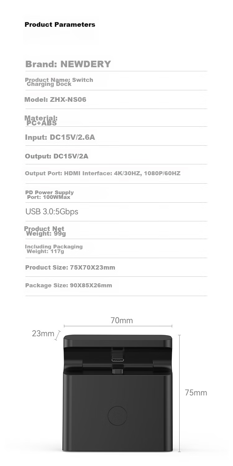 Магнит NEWDERY для Nintendo Switch, портативная док-станция, зарядное устройство NS, кабель для зеркалирования экрана OLED, подставка для зарядки консоли, настольная подставка для игровых консолей Lite