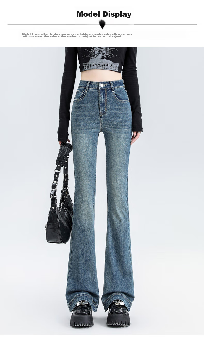 Женские джинсы JEANSWEST, модные брюки с легким клешем, осенние брюки с высокой талией, повседневные узкие брюки для похудения в стиле ретро, синие XL