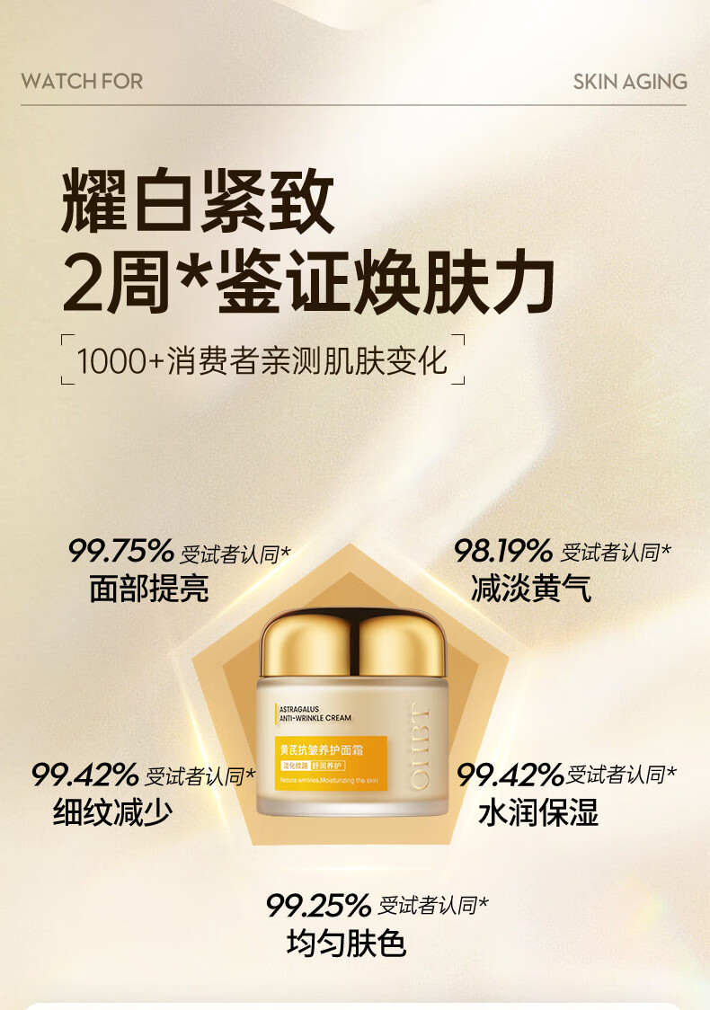OHBT黄芪抗皱面霜60g 紧致修复肌肤淡化细纹保湿补水改善暗沉提亮肤色