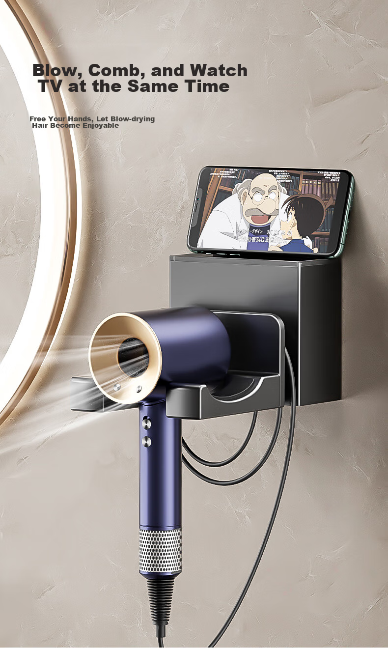 Держатель для фена Xinfei, без сверления, для Dyson, Lefen, Xiaomi, Panasonic, алюминий, серый
