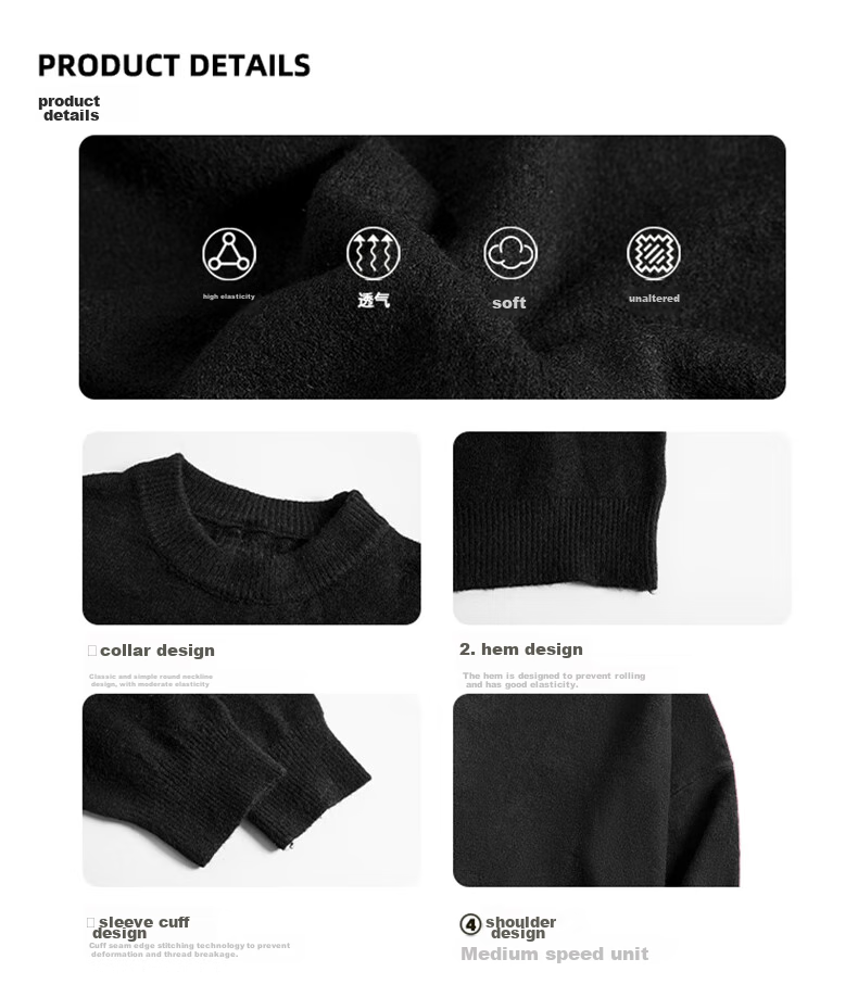 Свитер Foss Phil Crew Neck Sweater для мужчин и женщин, осенне-зимний, корейский стиль, лонгслив, повседневный, свободный, вязаный, базовый, MZ001, черный, 3XL