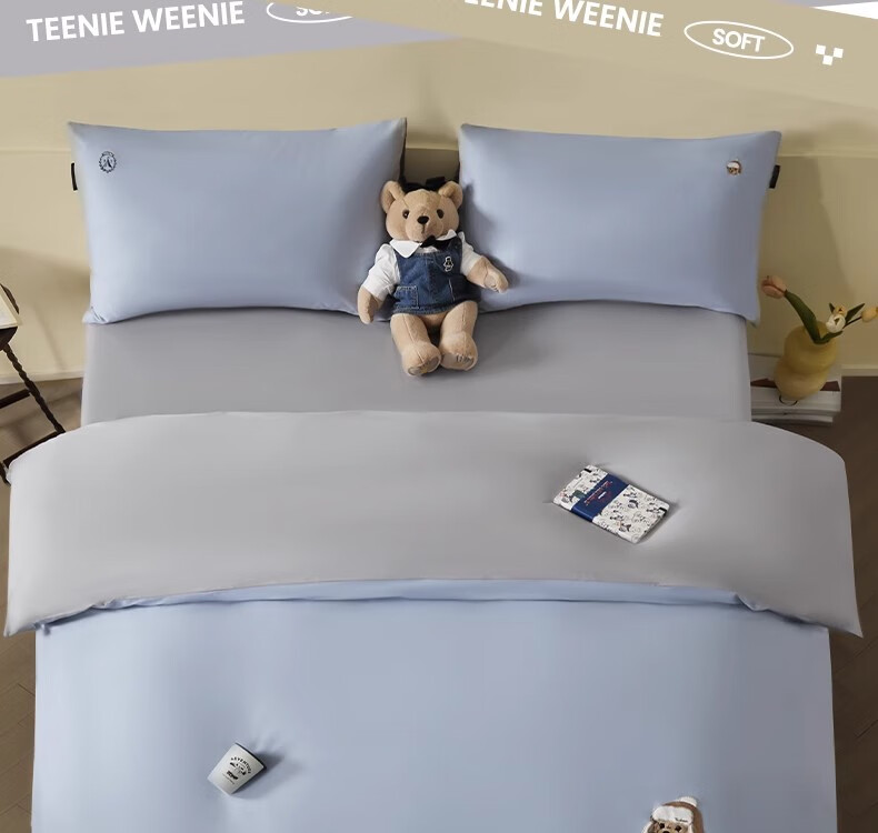 Комплект постельного белья Teenie Weenie, 100% хлопок, размер 1.8м, светло-голубой и светло-серый