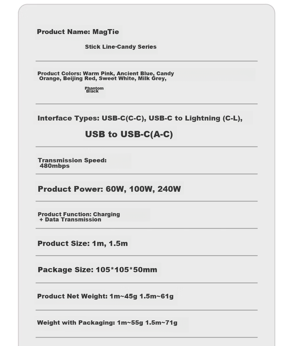 Кабель CANDYSIGN MagTie Magnetic Charge Cable, USB-C to USB-C, 60W, 1.6м, Синий
