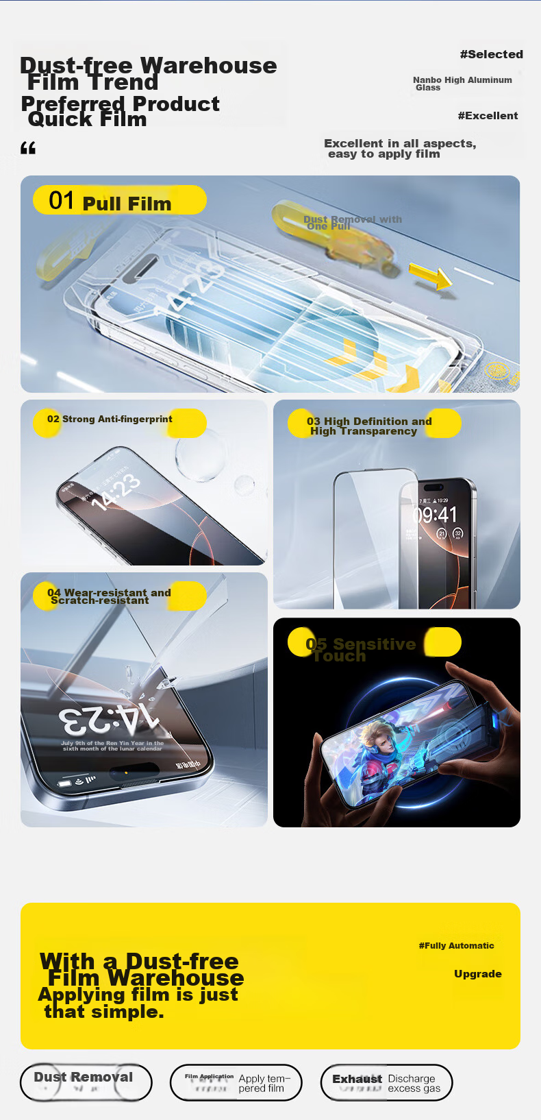 Защитное стекло PISEN для iPhone 16/16 Pro, противоударное, полное покрытие, 2 шт.