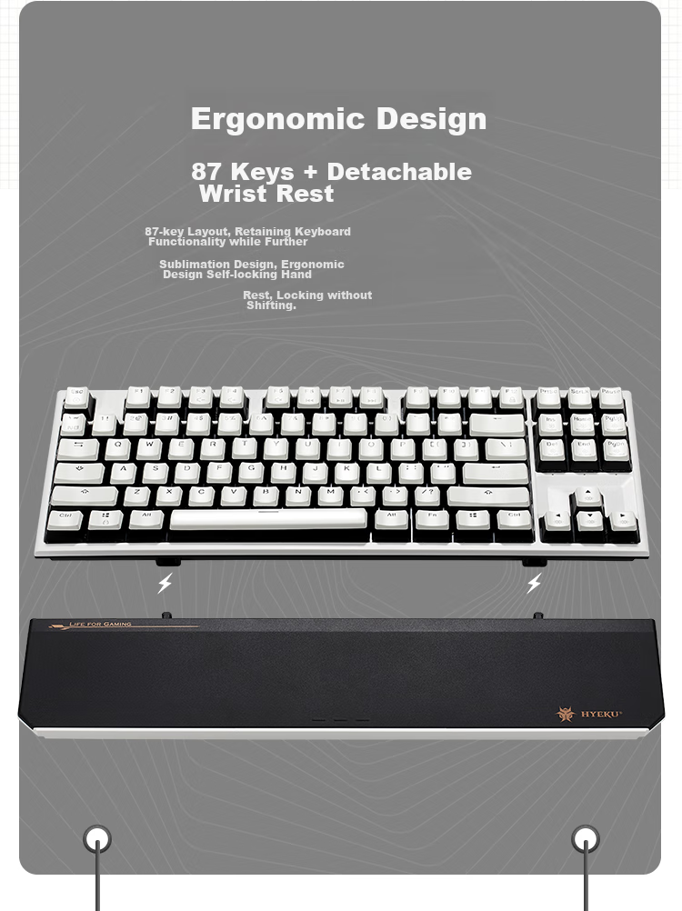 Игровая механическая клавиатура Hyeku X3Pro с беспроводным подключением Bluetooth, 87 клавиш, сменные кейкапы PBT, подставка для рук, черный