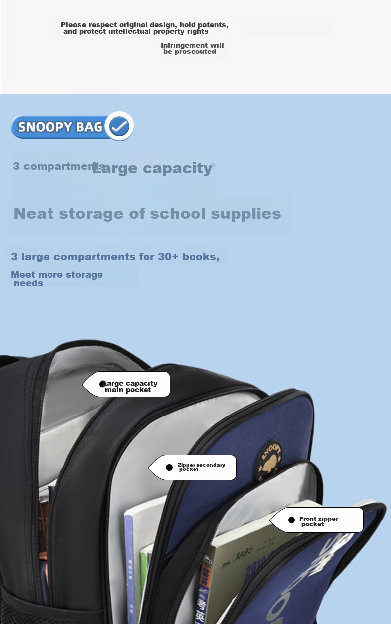 Детский рюкзак SNOOPY для мальчиков и девочек, легкий, с принтом, для начальной школы (1-3 класс)