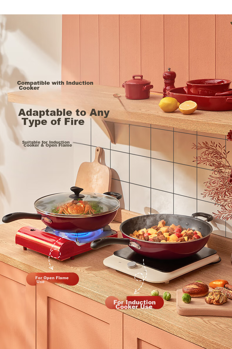 Сковорода SUPOR Non-Stick Wok 34 см, подходит для индукционных и газовых плит, здоровое приготовление пищи для домашнего использования PC34S1