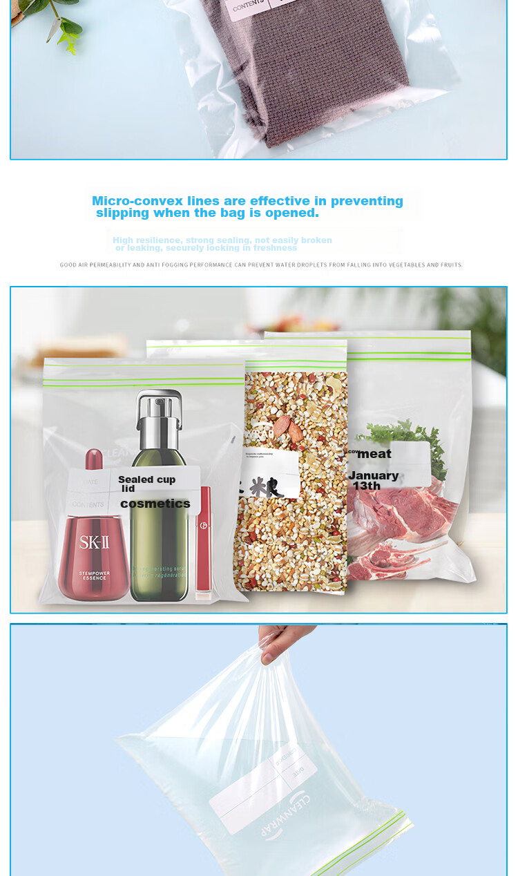 Набор пакетов для хранения продуктов Kelinlai, двойной замок Zip-Lock, 25x30 см, 20 шт.