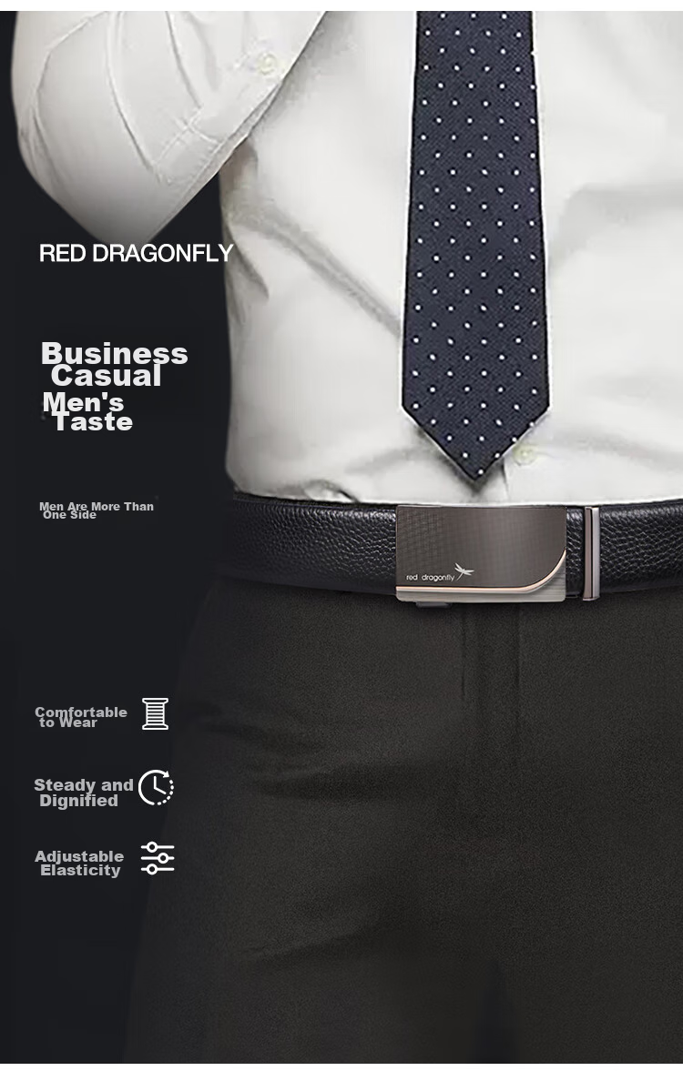 Мужской кожаный ремень RED DRAGONFLY, регулируемый, с автоматической пряжкой, в подарочной упаковке