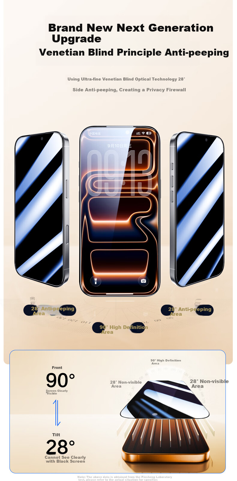 Защитное стекло Pisen для Apple iPhone 17 Pro Max, 28° антибликовое, закаленное, HD Clear, противоударное, пыленепроницаемое, защита от отпечатков пальцев, простая установка