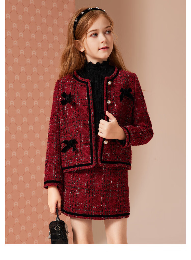 Детский комплект ASK JUNIOR для девочек, осенне-зимний, в стиле Chanel, с юбкой, новогодний костюм, красный, размер 170