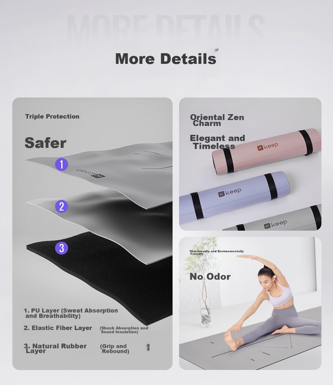 Коврик для йоги Keep Natural Rubber, 183*66 см, толщина 5 мм, нескользящий, с разметкой тела