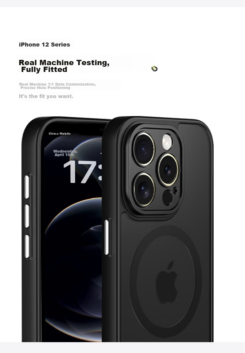 Чехол KEKLLE для iPhone 12 Pro Max, Магнитный, Противоударный, Защитный, Полупрозрачный, Черный