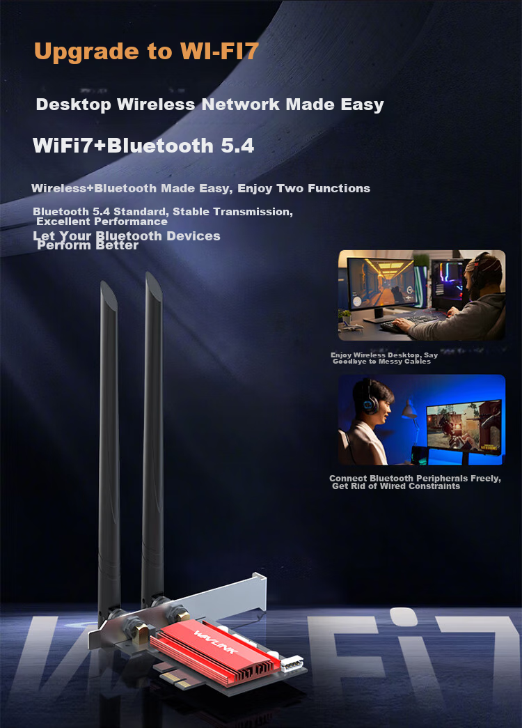 Сетевая карта Wavlink Intel BE200 WiFi 7, PCI-E, Bluetooth 5.4, 8774 Мбит/с