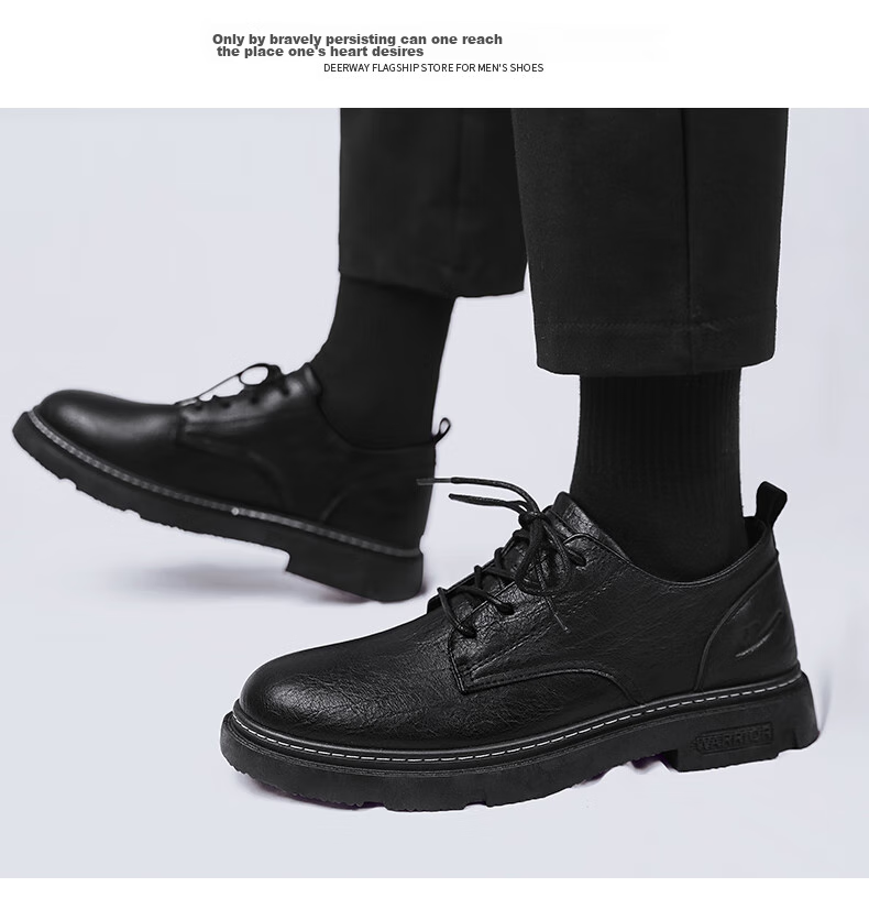 Мужские туфли Huili (Warrior) Business Casual, кожаные, на шнуровке, модель 0650, черные, размер 40
