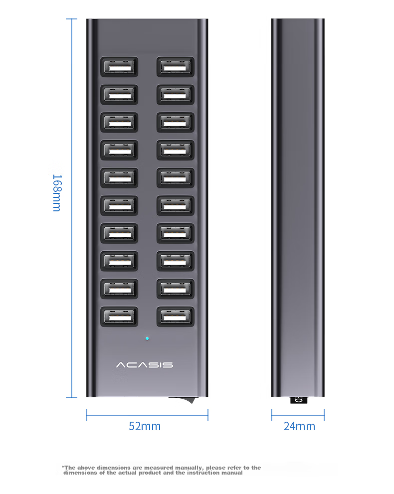 USB-хаб Acasis H037 на 20 портов USB 2.0 с блоком питания 90 Вт, алюминиевый корпус, для ноутбуков и ПК