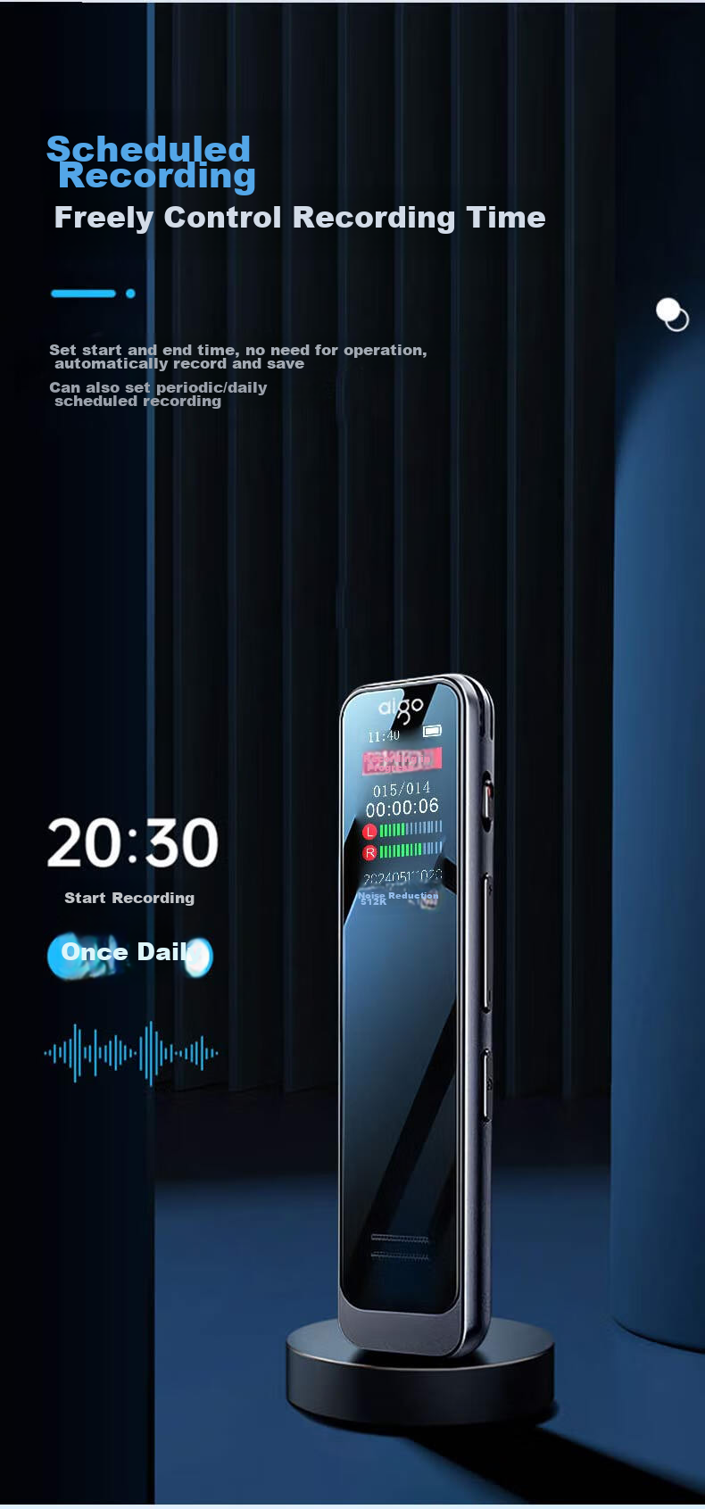 Диктофон Aigo R3315C, 32 ГБ, профессиональная запись, шумоподавление, 60 часов работы