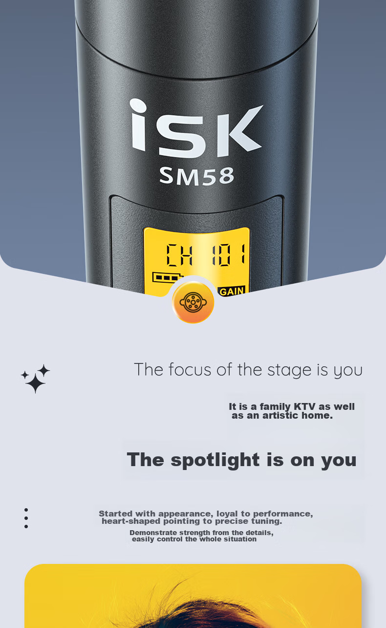 Беспроводной динамический микрофон iSK SM58 с аудиоинтерфейсом iSK DBS второго поколения, полный комплект для пения, уличных выступлений, прямых трансляций, караоке и записи.