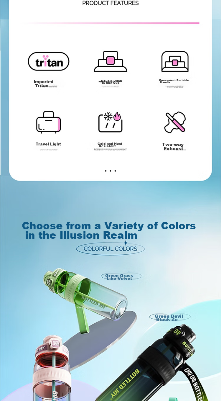Бутылка для воды BOTTLED JOY Dundun Limited Edition, большая емкость, термостойкая, с лямкой, 750 мл, Зеленый монстр