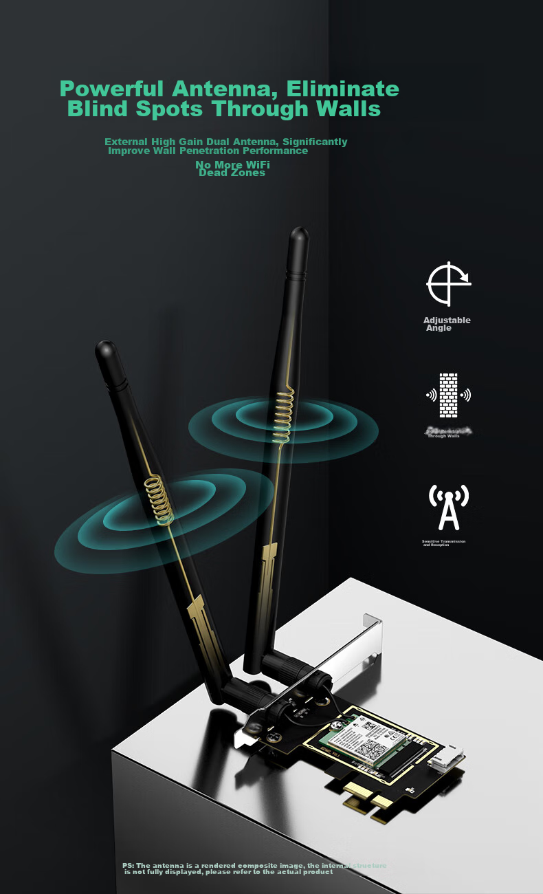 Wi-Fi 6 сетевая карта EDUP EP-9651ES AX210, 5374 Мбит/с, двухдиапазонная, 2.4/5 ГГц, Bluetooth 5.3, для ПК, PCI-E