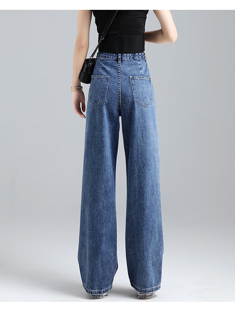 Джинсы Jeanswest Женские, 2025 Осень, Широкие штанины с высокой талией, Модные свободные брюки, Темно-синие, Размер XL