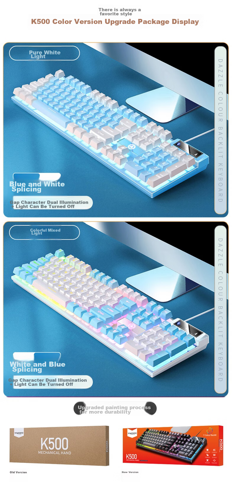 Проводная клавиатура YINDIAO K500, механическая, игровая, офисная, с подсветкой, USB