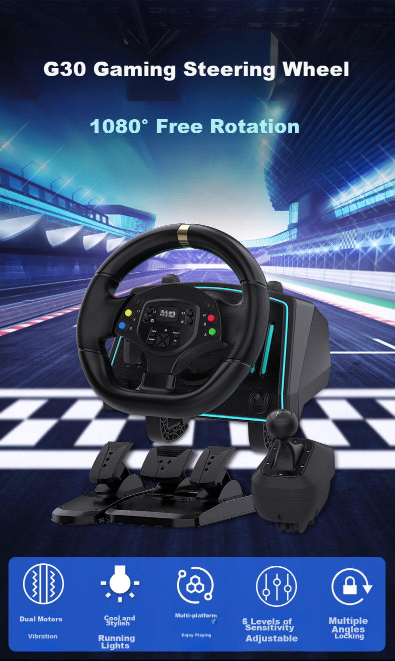 Игровой руль KETENG G30 с углом поворота 1080°, симуляция гонок с обратной связью, совместим с ПК/PS4/Xbox/Android/Switch