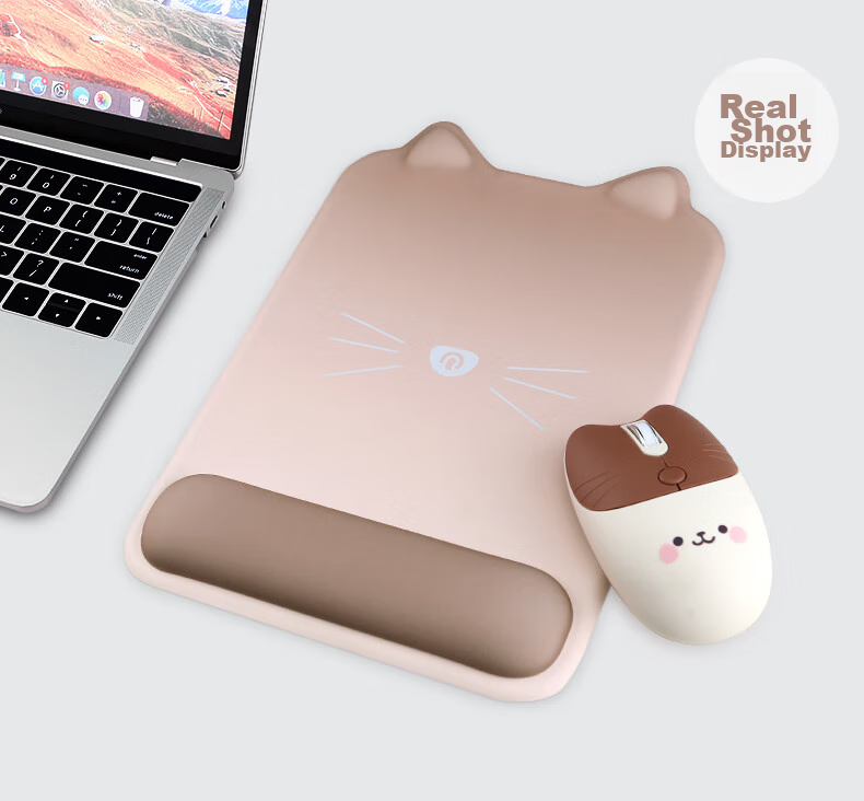 Коврик для мыши Rantopad TOTO Cat Ear, силиконовый, с поддержкой запястья, большой размер - Молочный чай