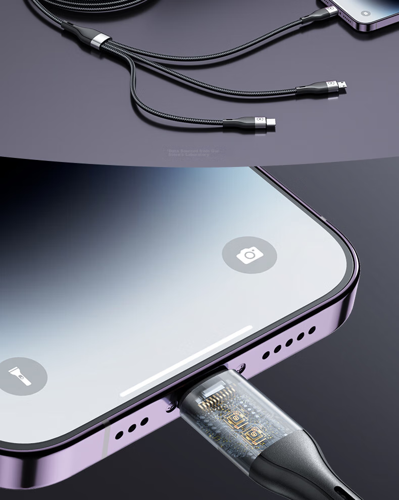 Кабель Nengshi для зарядки 3-в-1, Type-C, Lightning, Micro-USB, 1 метр, зеленый
