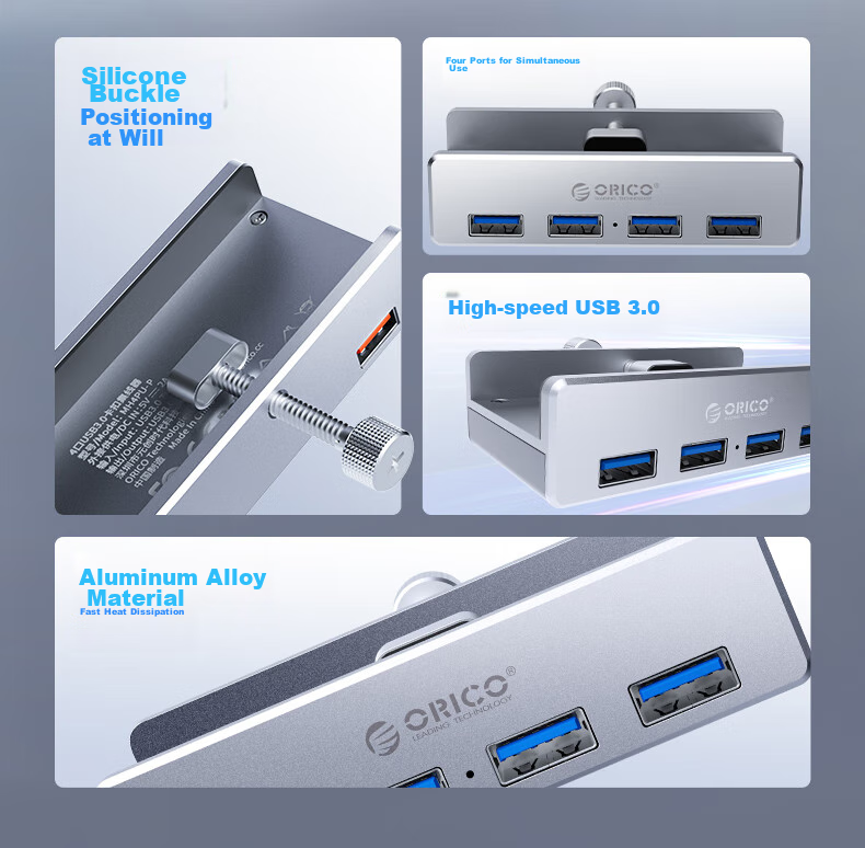 USB-хаб ORICO MH4PU-P, 4 порта USB 3.0, алюминиевый корпус, серебристый