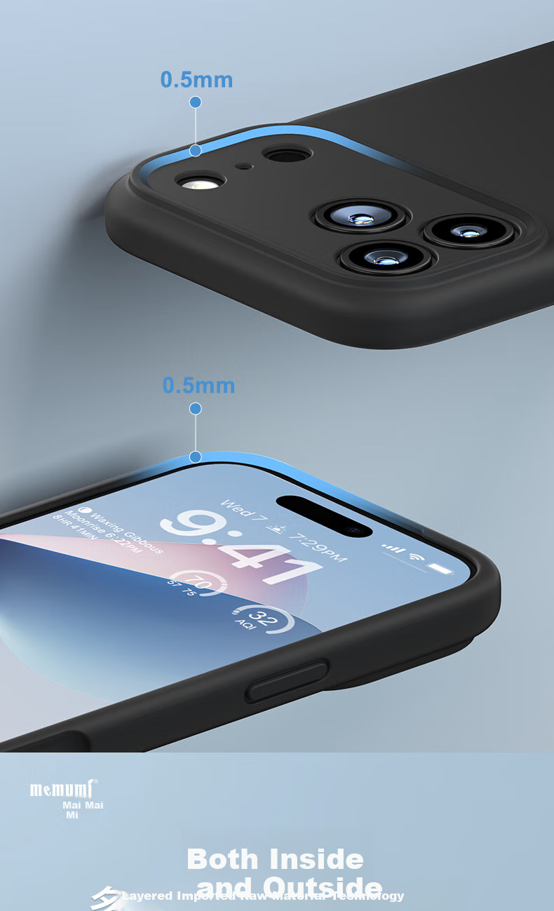 Чехол Memumi для iPhone 17 Pro Max, жидкий силикон, противоударный, с магнитом, черный