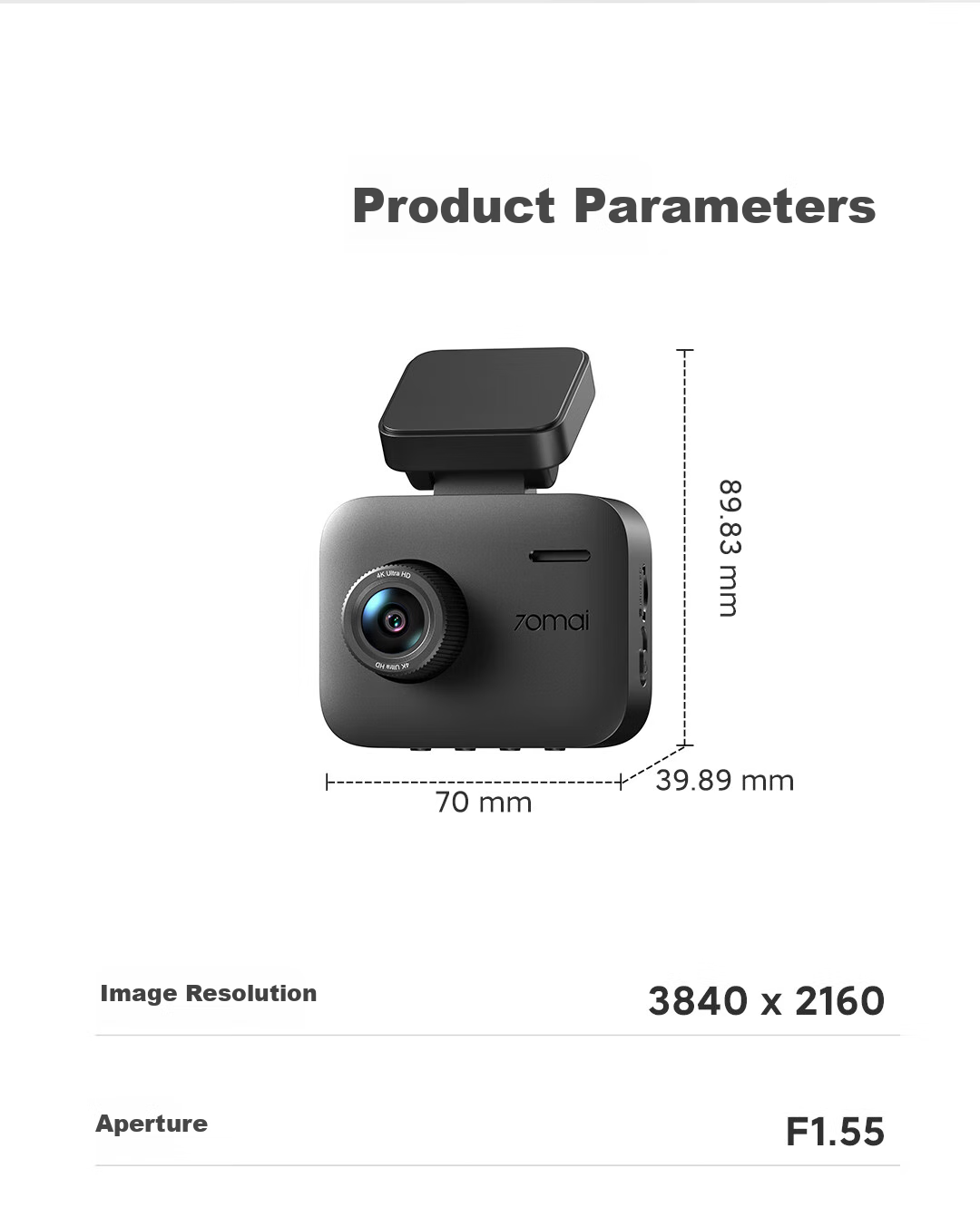 Видеорегистратор 70Mai A400 Pro 4K, ночное видение, 2-дюймовый экран, мониторинг парковки, компактный дизайн