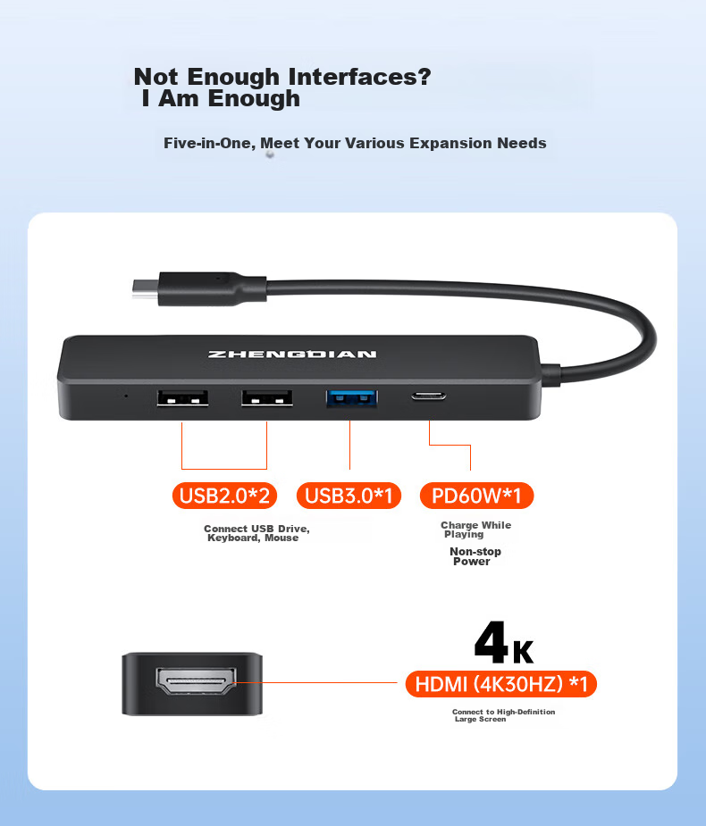 USB-C хаб Acasis с USB 3.0, HDMI-адаптер 4K, быстрая зарядка PD, конвертер для Huawei, Apple