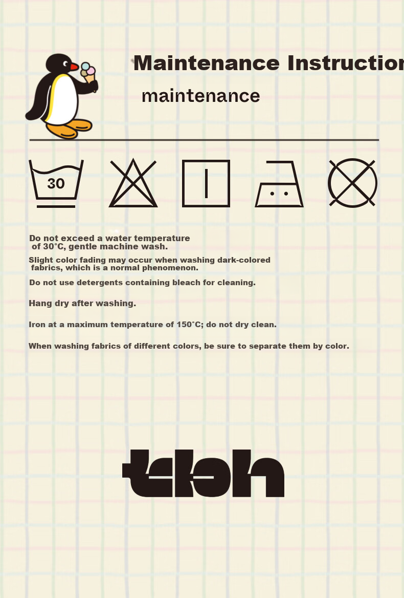 Комплект постельного белья tbh "Pingu Collaboration Series", 100% хлопок, сатин, "Crayon Check Pattern", размер 1.8м (пододеяльник 220х240 см), комплект с простыней на резинке