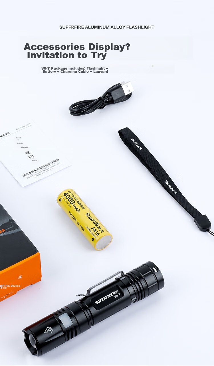 Сверхмощный фонарик SupFire V8-T с зумом, перезаряжаемый USB-фонарик большой дальности для езды на велосипеде, аварийный фонарь для домашнего использования, 15 Вт