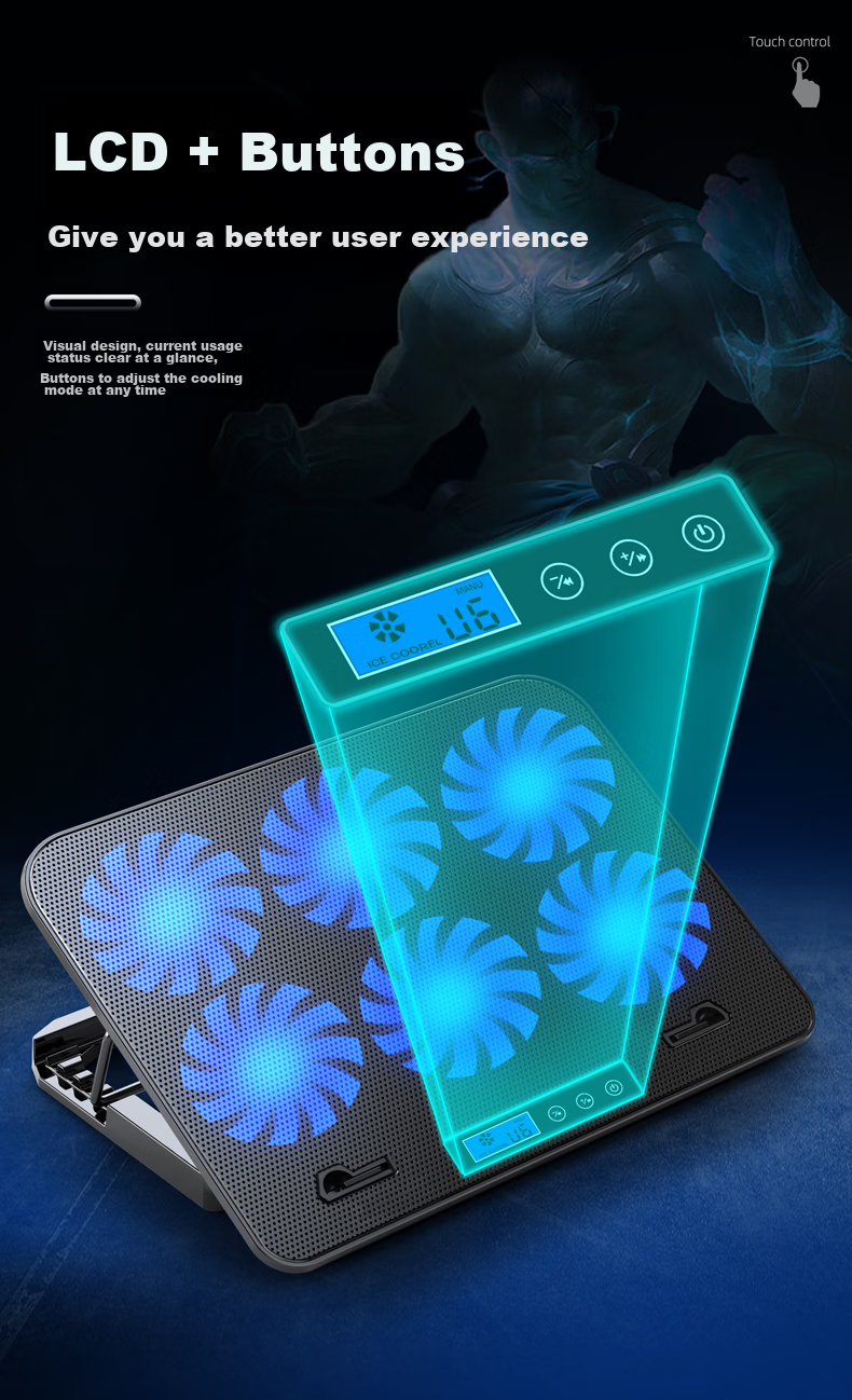Охлаждающая подставка для ноутбука ICE COOREL A9, регулируемая скорость, складная, с экраном, для ноутбуков до 15.6 дюймов