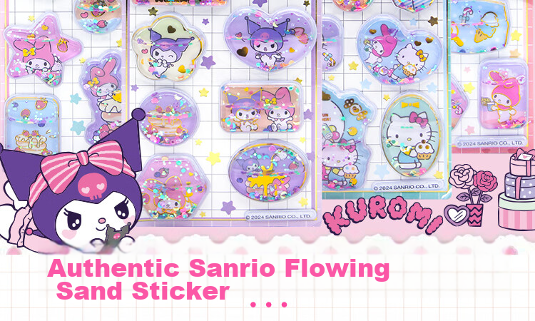 Наклейки «Sanrio Shake Sand Water Stickers A» для детей, 4 шт. в наборе, водонепроницаемые, с блестками, для творчества, возраст 3+
