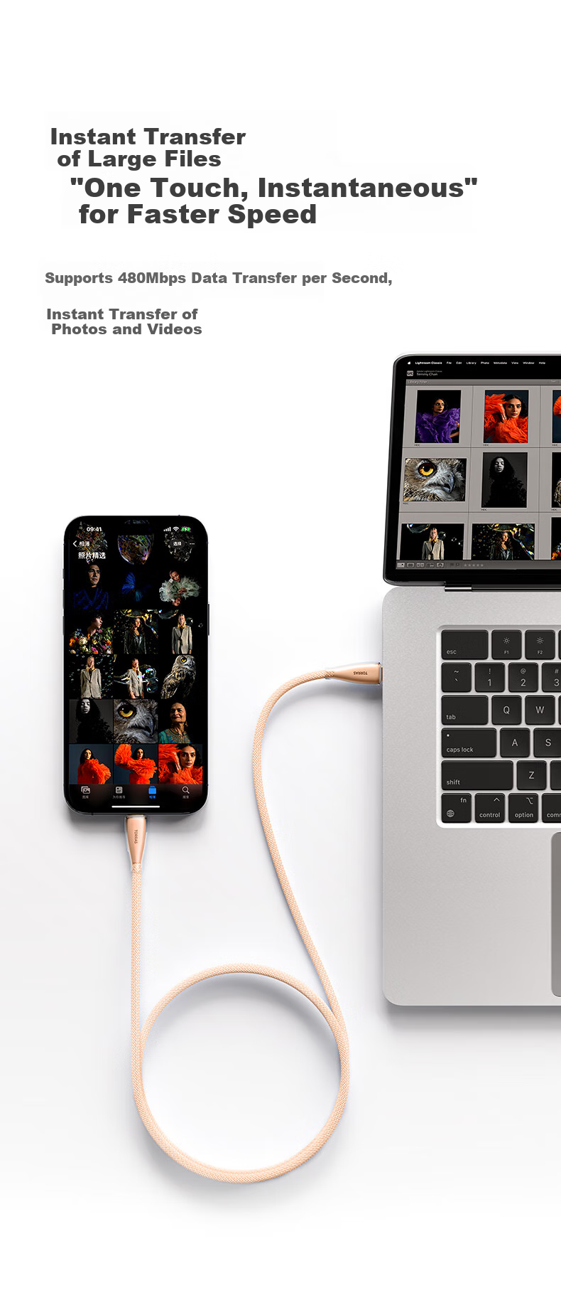 Кабель TORRAS Ice Cable для зарядки и передачи данных, Type-C - Lightning, 1.2 метра, белый
