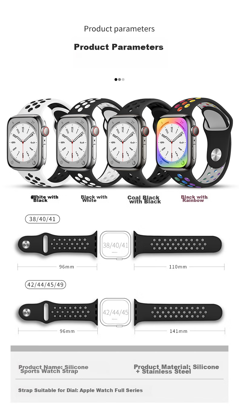 Ремешок BHO для Apple Watch S11/Ultra3/S10 Sport Bands, совместимый с IWatch S9/8/7/6/SE3/2/1, силиконовый, с дышащими отверстиями