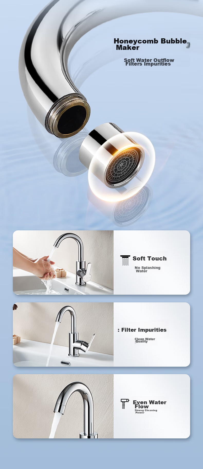 Смеситель для раковины HEGII HMF928-111B, поворотный, с горячей и холодной водой, цинковый сплав, хром