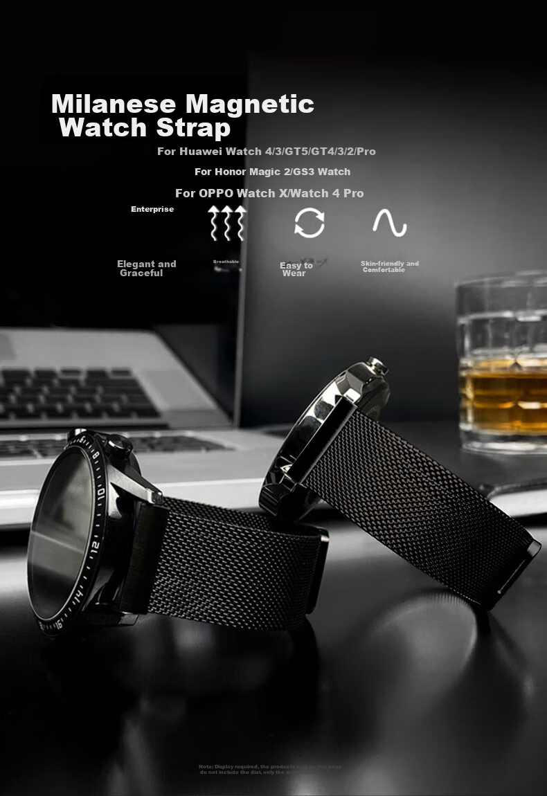 Ремешок Stiger Milanese для Huawei Watch 5/4/GT6/5/4/3/2/Pro, Honor Magic2, OPPO Watch 4 Pro, Титановый Серый, 22мм