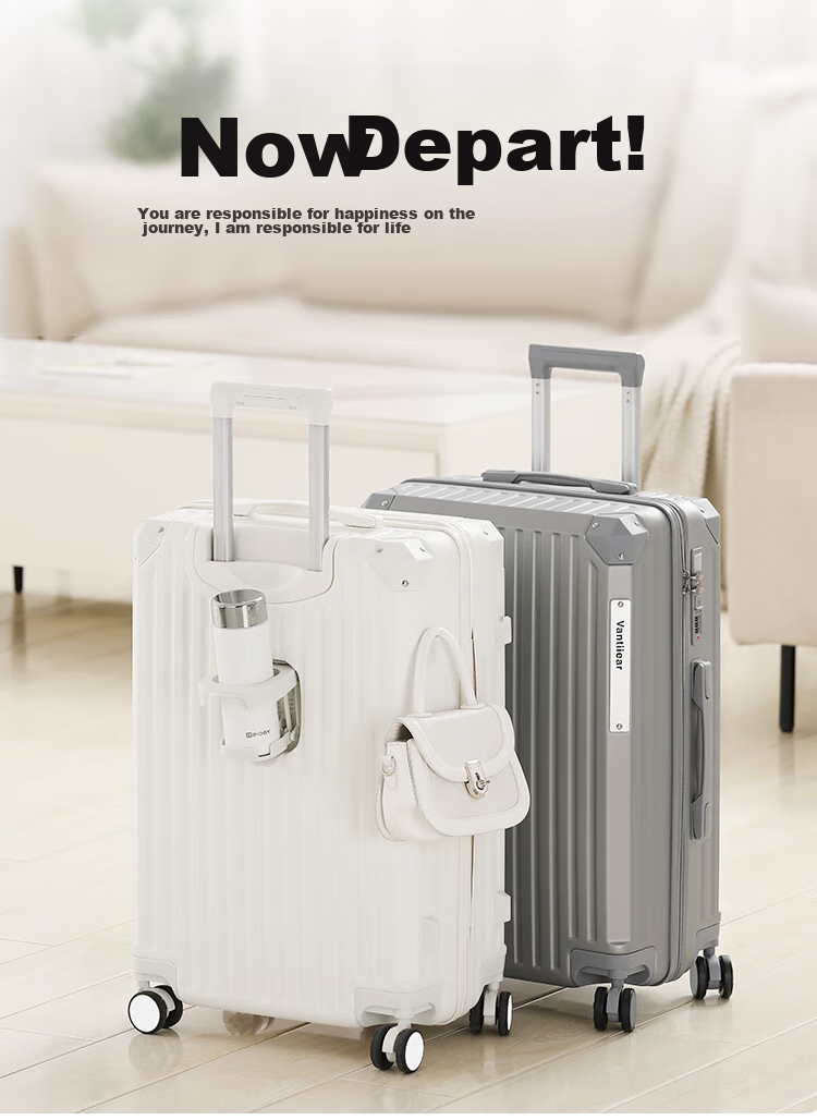 Чемодан Vantiiear USB Charging Suitcase с подстаканником, маленький багаж для ручной клади для мужчин и женщин, дорожный чемодан с кодовым замком, белый, 20 дюймов