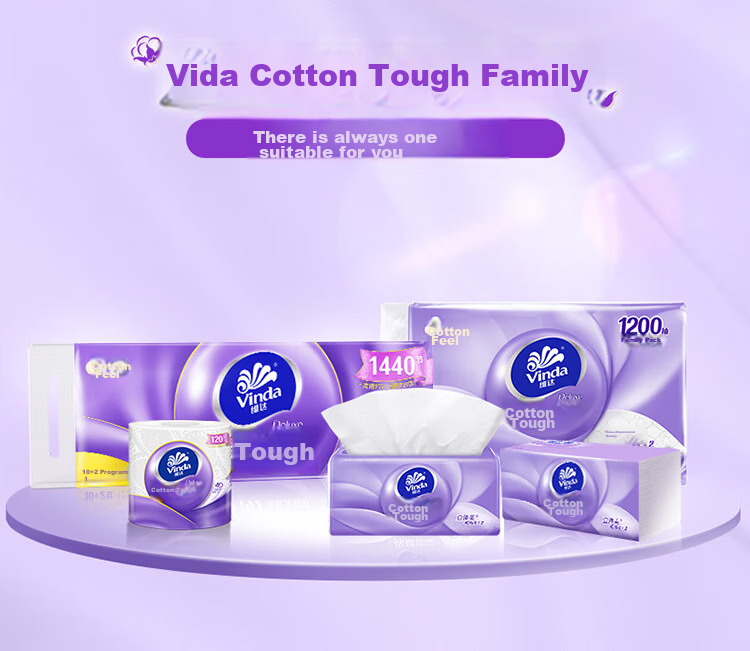Туалетная бумага Vinda Cotton Tough Series, 4 слоя, 10 рулонов по 180 г, мягкая и прочная, без отдушек, для домашнего использования
