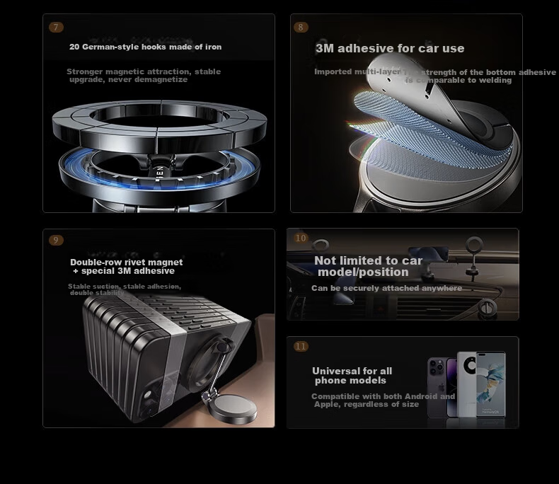 Магнитный держатель для телефона LISEN Moon Ring, 2025, для автомобиля, на приборную панель, навигационный, противоскользящий